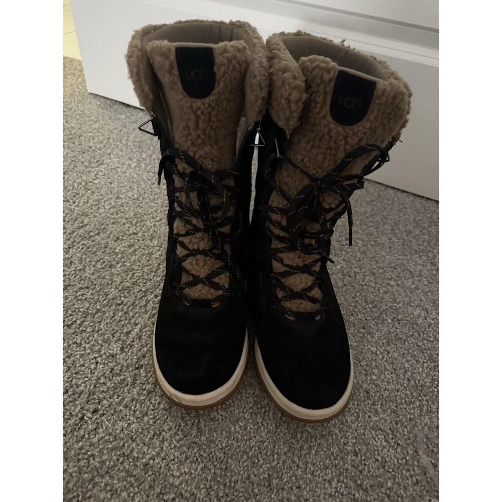 UGG Lakesider Tall Lace Women's Waterproof Suede Winter Boots Black size 9 - Picture 3 of 8